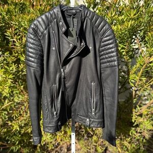 NWT - Allsaints Jasper Black Leather Biker Jacket